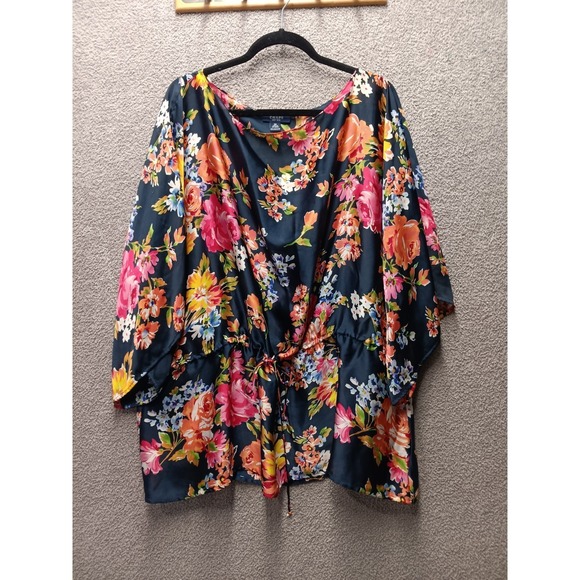 Chaps Tops - Chaps Relaxed Fit Floral Blouse Women‎ 2X Blue Pink Boho Peasant Top Romantic